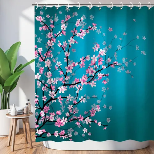 Miniatura 11 de LIVILAN Cortina de ducha con flores rosas y grises, cortinas de ducha florales de acuarela con ganchos, tela blanca y gris, decoración de baño