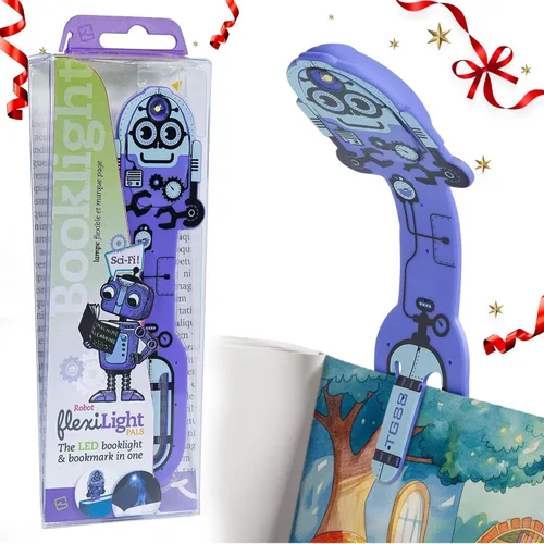 Gifts para Lectores y Escritores Luz de Lectura Marcador Robot Púrpura - 2en1 Clip Marcador Luz de Libro para Niños Lectura Nocturna en Cama, Luz de