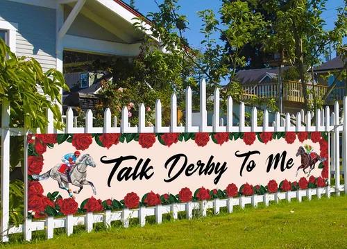 Cartel con texto en inglés "Talk Derby To Me" - Cartel de decoración para jardín de Churchill Downs Kentucky, fiesta de carreras de caballos