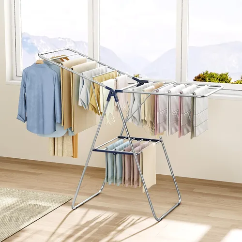 Miniatura 3 de KINGBOARD Tendedero de secado de ropa, con altura ajustable, ala de gaviota plegable para un fácil almacenamiento, sin montaje, uso en interiores