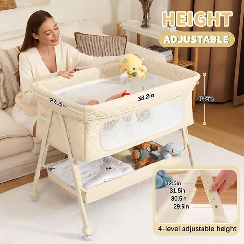 Miniatura 2 de Cuna para bebé recién nacido, moisés junto a la cama con malla transpirable y colchón, cuna fácil de mover para recién nacidos con ruedas que se