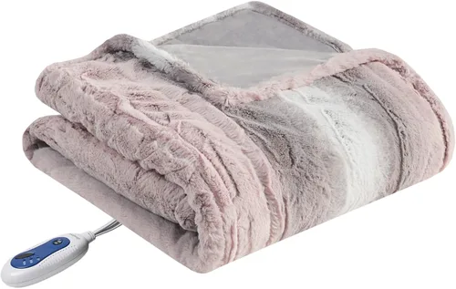 Miniatura 17 de Beautyrest Zuri - Poncho manta eléctrica reversible de piel sintética de leopardo de las nieves a visón, ponible, apagado automático, prácticamente