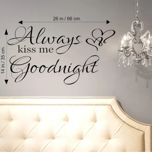 Miniatura 2 de World of Wall Decal Calcomanías de pared con texto en inglés "Always Kiss Me Goodnight" (Always Kiss Me Goodnight) para dormitorio, 26 pulgadas