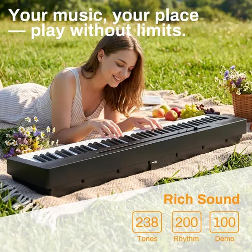 Miniatura 2 de AODSK Piano Digital de Teclado Pesado de 88 Teclas, Teclado de Acción de Martillo de Grado para Piano Eléctrico Portátil para Principiantes, Negro