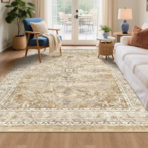 Miniatura 30 de U'Artlines Alfombra de Área Bohemia Lavable, 2x3 Pequeña Suave Antideslizante Vintage Felpudo para Puerta Frontal Interior Alfombra Verde