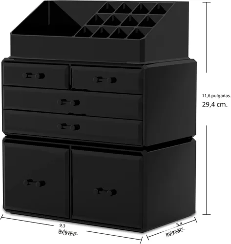 Miniatura 2 de READAEER Organizador de maquillaje 3 piezas Estuche de almacenamiento de cosméticos con 6 cajones (negro)