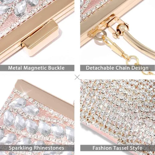 Miniatura 4 de Yokawe Bolso de mano con cristales brillantes para mujer bolso de noche con borla de diamantes de imitación para bodas fiestas bailes cócteles
