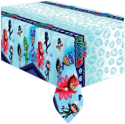 Treasures Gifted Suministros para fiesta de cumpleaños con licencia oficial de PJ Masks, paquete de 1 mantel de 54 x 108 pulgadas, decoraciones de