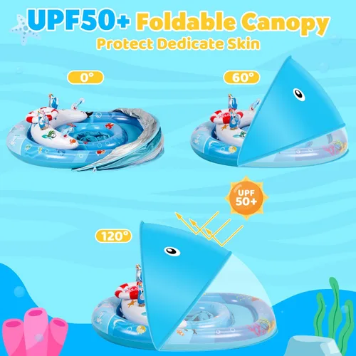 Miniatura 4 de Flotador de piscina para bebé con toldo de protección solar UPF50+, flotador de natación inflable para bebés de 6 a 36 meses
