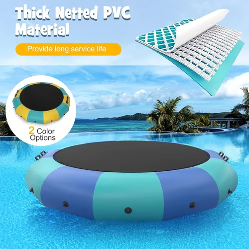 Miniatura 6 de Giantex Trampolín acuático inflable de 10 pies, 12 pies y 15 pies, trampolín flotante con soplador de 500 W y escalera de cuerda de 3 escalones