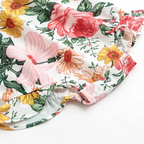 Miniatura 5 de Simplee kids Mameluco de verano para bebés y niñas, mameluco sin mangas con volantes florales