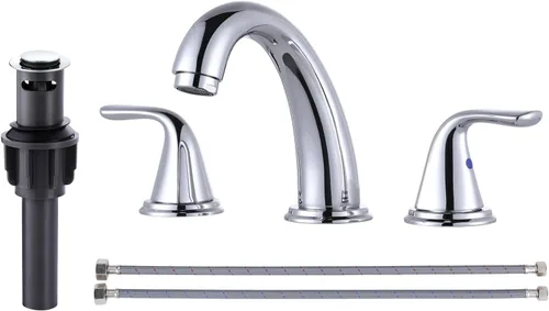 Miniatura 10 de Grifo de baño de amplio alcance, ALEASHA grifo de baño negro mate con desagüe emergente, grifos de lavabo de 3 agujeros para RV/lavabo de camping