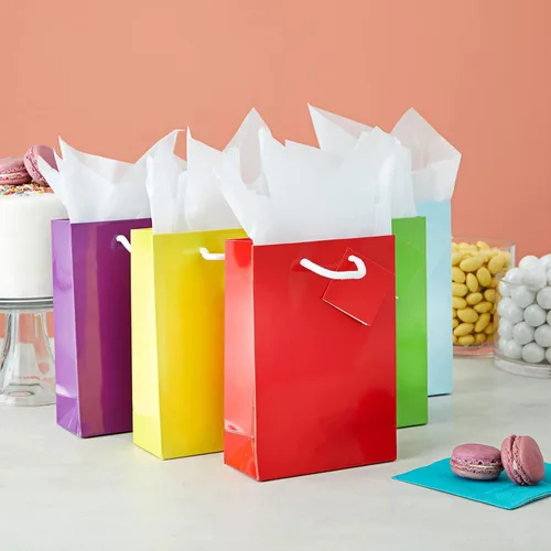 Miniatura 2 de BLUE PANDA Paquete de 20 bolsas de regalo pequeñas de papel con asas, bolsas de regalo de 5.5 x 2.5 x 7.9 pulgadas con 20 hojas de papel de seda