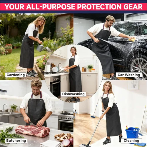 Miniatura 6 de GoldPig Delantal de goma grueso, delantal impermeable para lavavajillas, resistente a productos químicos para carnicero, limpieza Gris-47.2" (120cm)