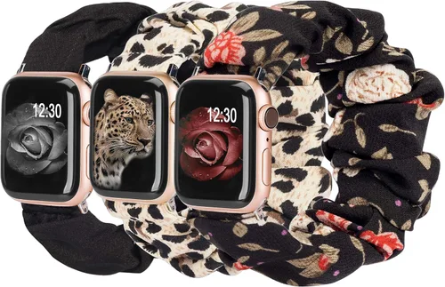Miniatura 29 de TOYOUTHS - 3 paquetes compatibles con Apple Watch Band Scrunchies 1.496 in (38 mm) tela suave patrón impreso pulsera de tela para mujer iWatch