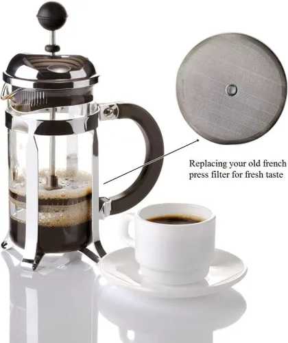 Miniatura 6 de Pantalla de prensa francesa universal de 4 pulgadas para prensa de café de 34 oz/8 tazas/33.8 fl oz, paquete de 4 filtros de repuesto con anillo