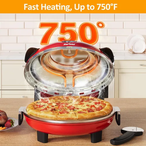 Miniatura 4 de Sunvivi Horno eléctrico para pizza de interior: máquina de pizza de encimera con perilla de control de temperatura, calienta hasta 770 ℉, calentador