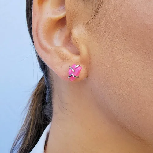 Miniatura 16 de Natural raw gemstone stud earrings with white gold over 925 sterling silver, 6 to 7mm rough genuine quality birthstone gift for her, Uniquelan