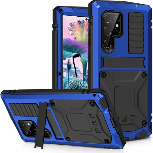 Miniatura 13 de Simicoo Funda de silicona compatible con Samsung S23 Ultra Metal Bumper con soporte protector de pantalla integrado Gorilla Glass híbrido militar a