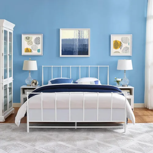 Miniatura 2 de Modway Cama de plataforma King de metal de acero con soporte de listones de metal en blanco