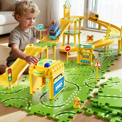 Miniatura 6 de Juego de Pistas de Carreras de Coches de Rompecabezas Grande de 3 Niveles para Niños de 3-5, Juego de Jugar con Pistas de Coches de Rompecabezas