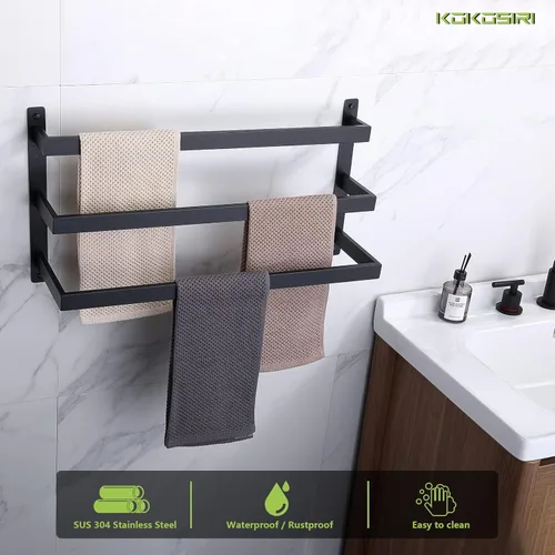 Miniatura 6 de KOKOSIRI Toalleros negros para toallas de baño, 3 niveles, escalera, para colgar en la pared, estantes de acero inoxidable, B5006BK-L24 Negro mate