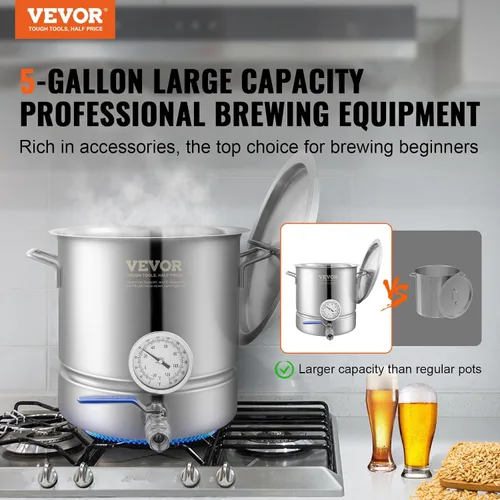 Miniatura 2 de VEVOR Hervidor de cerveza de 5 galones, olla de acero inoxidable, olla para elaboración de cerveza con filtro y bandeja de filtro, parte inferior
