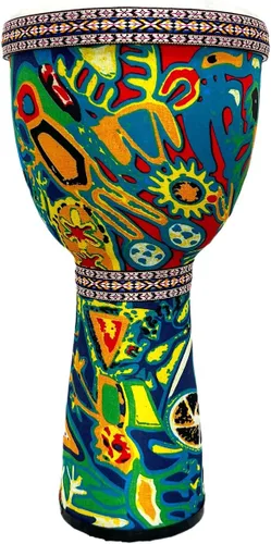 Miniatura 8 de RUOSWTE Djembe Bongo, tambor de copa hecho de cabeza de tambor de piel de cabra, tela pintada a mano, estilo de África occidental, regalo