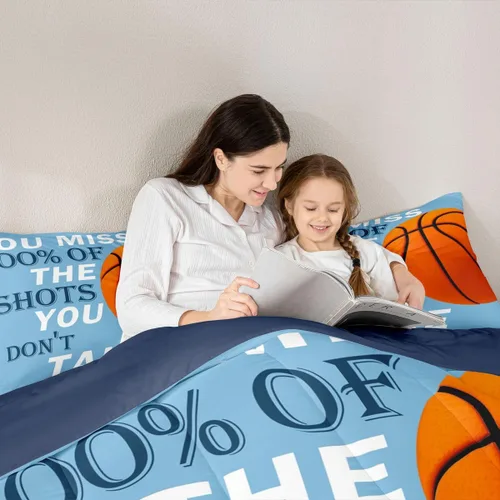 Miniatura 3 de Juego de edredón de baloncesto, juego de ropa de cama con citas inspiradoras para niños y niñas, relleno de edredón de pelota deportiva, edredón