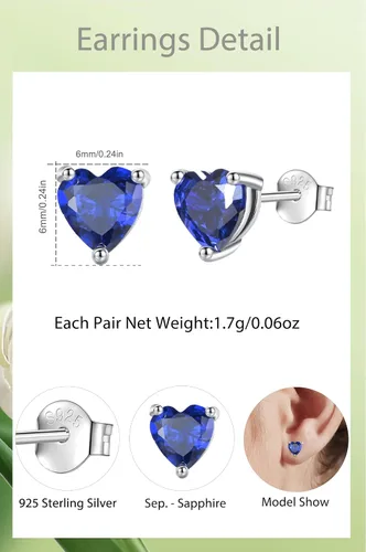 Miniatura 3 de Vito Aretes de plata de ley 925 con piedra natal para mujer, circonita cúbica hipoalergénica, regalo de cumpleaños para mamá, esposa, hija, abuela