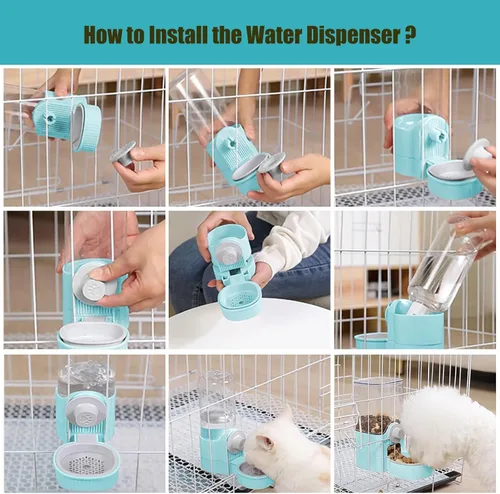 Miniatura 4 de GPY Juego de comedero automático para mascotas y dispensador de agua para colgar, alimentador automático para conejos y dispensador de agua para Azul