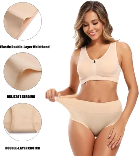 Miniatura 3 de Molasus Ropa interior de algodón para mujer de cintura alta, cobertura completa, bragas para mujer (talla regular y grande)