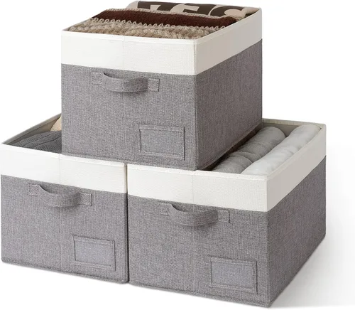 Miniatura 24 de GRANNY SAYS Contenedores de tela para almacenamiento, contenedores de armario para estantes, canasta de almacenamiento con asas, cajas de Gris ceniza