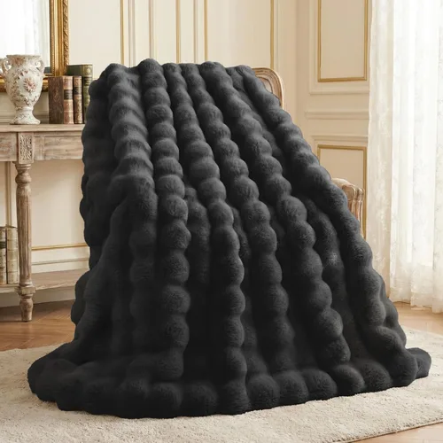 Miniatura 16 de L'AGRATY - Manta de piel sintética de 50" x 60" de lujo, suave y esponjosa, de pelo de conejo, para cama, sofá o diván - Manta mullida y decorativa