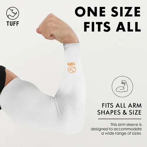 Miniatura 2 de TUFF - Mangas de compresión para brazos refrigerantes, mangas de brazo UPF 50 para hombres y mujeres.. Blanco 1 par (con polaina de cuello adicional)