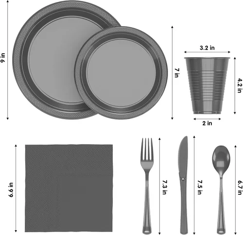 Miniatura 2 de 350 Piezas Platos de Plástico Plateados Para Fiestas, Juego de Platos Desechables Plateados, 50 de Cada Juego de Platos de Cena de 9", Platos