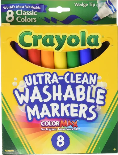 Crayola Marcadores lavables ultra limpios, punta de cuña, colores surtidos, 8 unidades, 58-7208