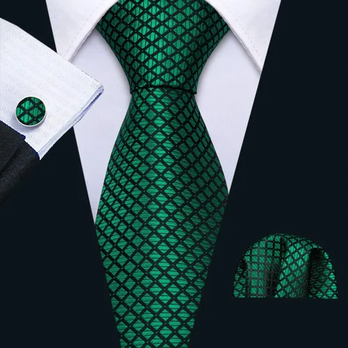 Miniatura 163 de Barry.Wang Juego de corbatas a cuadros para hombre con pañuelo gemelos de rayas clásicas