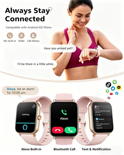 Miniatura 2 de Quican Relojes inteligentes para mujer, compatibles con teléfonos iPhone y Android, llamadas, monitor de frecuencia cardíaca/sueño, Alexa, reloj