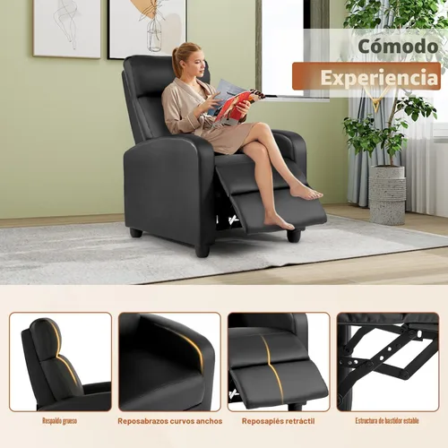 Miniatura 5 de BestMassage - Sillón reclinable sin función de masaje, con soporte lumbar, reclinación de empuje ajustable, reposabrazos anchos, reposapiés y Negro