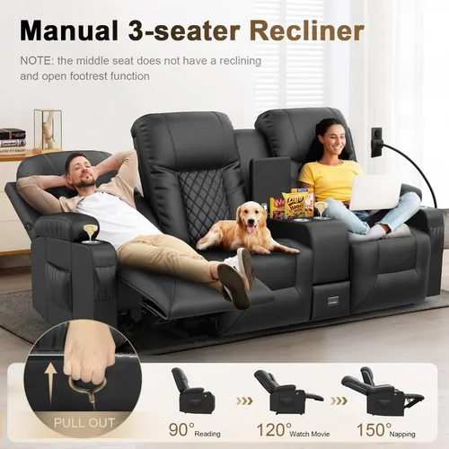 Miniatura 4 de YONISEE - Juego de sofá reclinable moderno - Sofá de 3 asientos y 1 silla reclinable giratoria con calor y masaje para sala de estar (3+1)