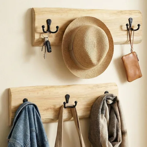 Threehoney 2 percheros de madera para montaje en pared, estilo granja de 15.8 pulgadas con 3 ganchos, colgador de pared resistente para colgar