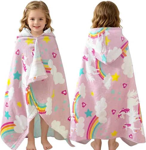 Miniatura 47 de Toalla de baño/piscina/playa con capucha, para bebés, niños y niñas de 3 a 12 años, tamaño extra grande, 30 x 50 pulgadas, algodón absorbente súper
