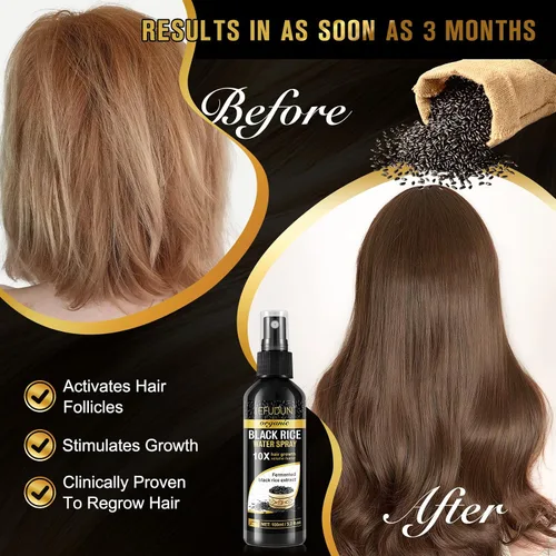 Miniatura 3 de Spray de agua de arroz negro orgánico para el crecimiento del cabello, una solución con aceite de ricino y extracto de raíz de jengibre para cabello
