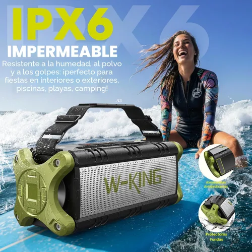 Miniatura 3 de Altavoces Bluetooth, W-KING Altavoz Bluetooth portátil fuerte de 50 W de graves profundos, IPX6 impermeable para exteriores con sonido estéreo Verde