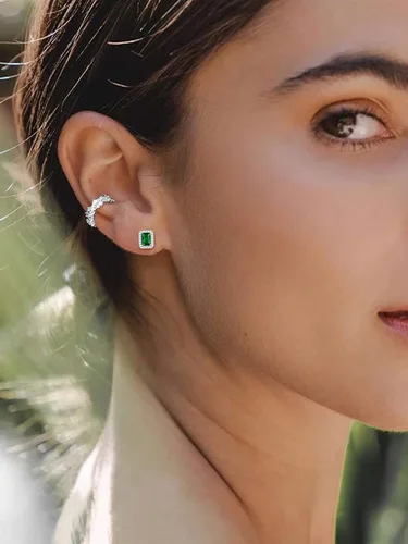 Miniatura 3 de ChicSilver Aretes de plata de ley 925 con forma de corazón, redondo, pera, esmeralda y piedra natal para mujer, joyería de cumpleaños
