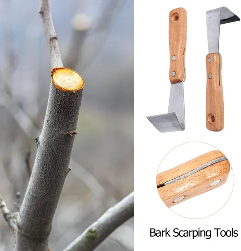 Miniatura 8 de Housoutil Herramienta de eliminación de corteza de árbol, 2 piezas de descortezado de troncos con mango de madera, raspador de corteza afilado