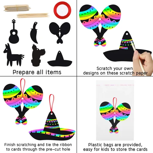 Miniatura 3 de WATINC Juego de 60 tarjetas de rascar de fiesta mexicana para niños y adultos, decoraciones de fiesta del Cinco de Mayo, kit de manualidades mágicas
