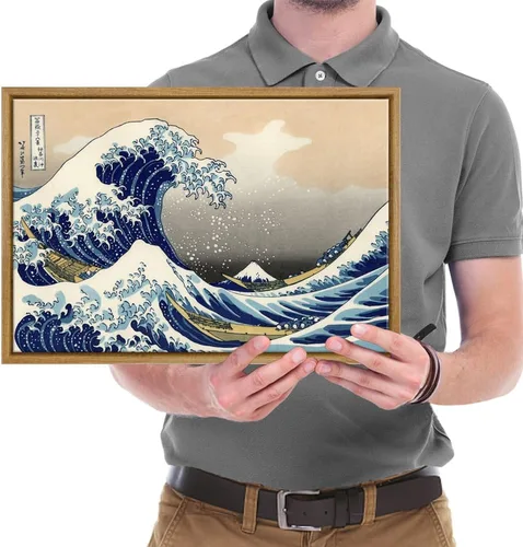 Miniatura 5 de Wieco Art – Arte enmarcado La Gran Ola de Kanagawa de Katsushika Hokusai; impresiones Giclée en lienzo, arte de pared, pinturas abstractas