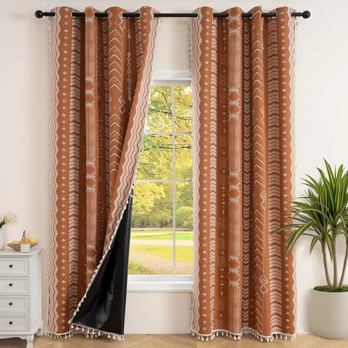Miniatura 13 de ColorBird Cortinas Opacas Amarillas Bohemias 2 Paneles 84 Pulgadas de Largo Aislamiento Térmico Bohemio Azteca Tratamiento de Ventana Estampadas